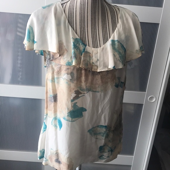 ๐ 1 hour sale. Halogen, Nordstrom, Paris Floral Blue blouse - Picture 1 of 8